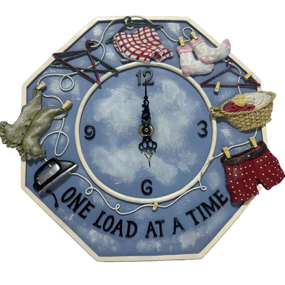 Laundry Theme Octagon Hanging Wall Clock Blue